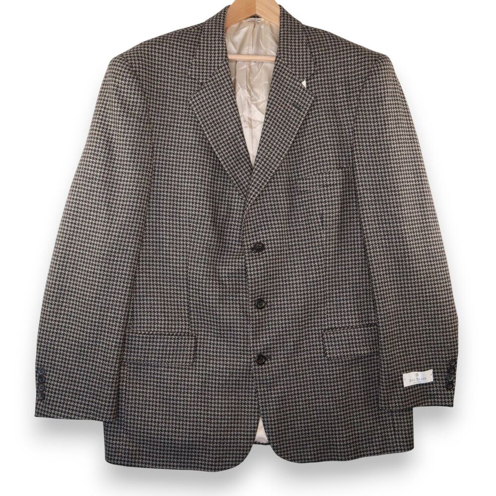 NWT Vtg Bill Blass Men's 46L Lambswool Houndstooth Tweed Blazer Sport Coat Brown